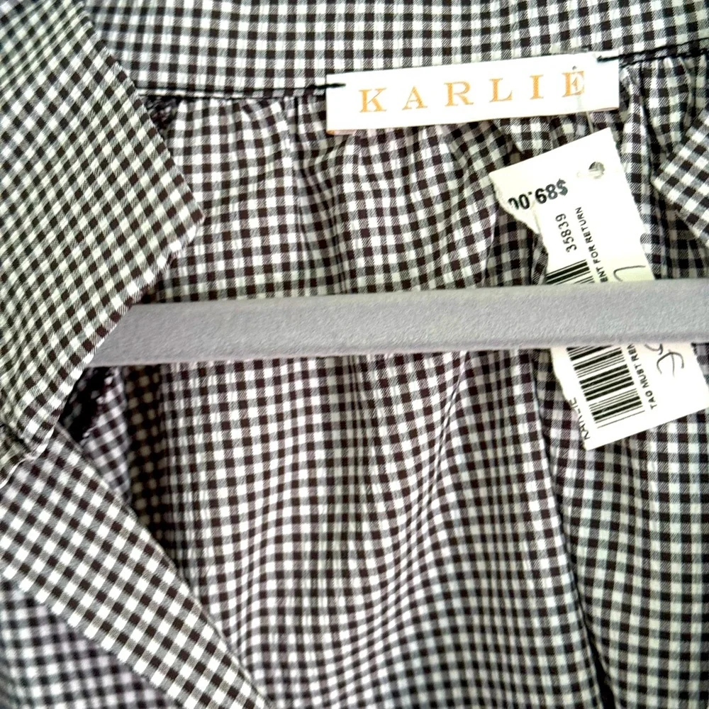 Beautiful Karli Black and White Checked Long Ruffled Sleeve SZ large - Picture 3 of 7